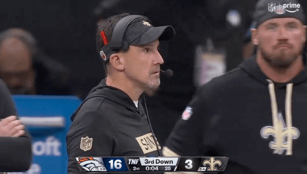 Dennis Allen took a timeout with four seconds left in the half to kneel.